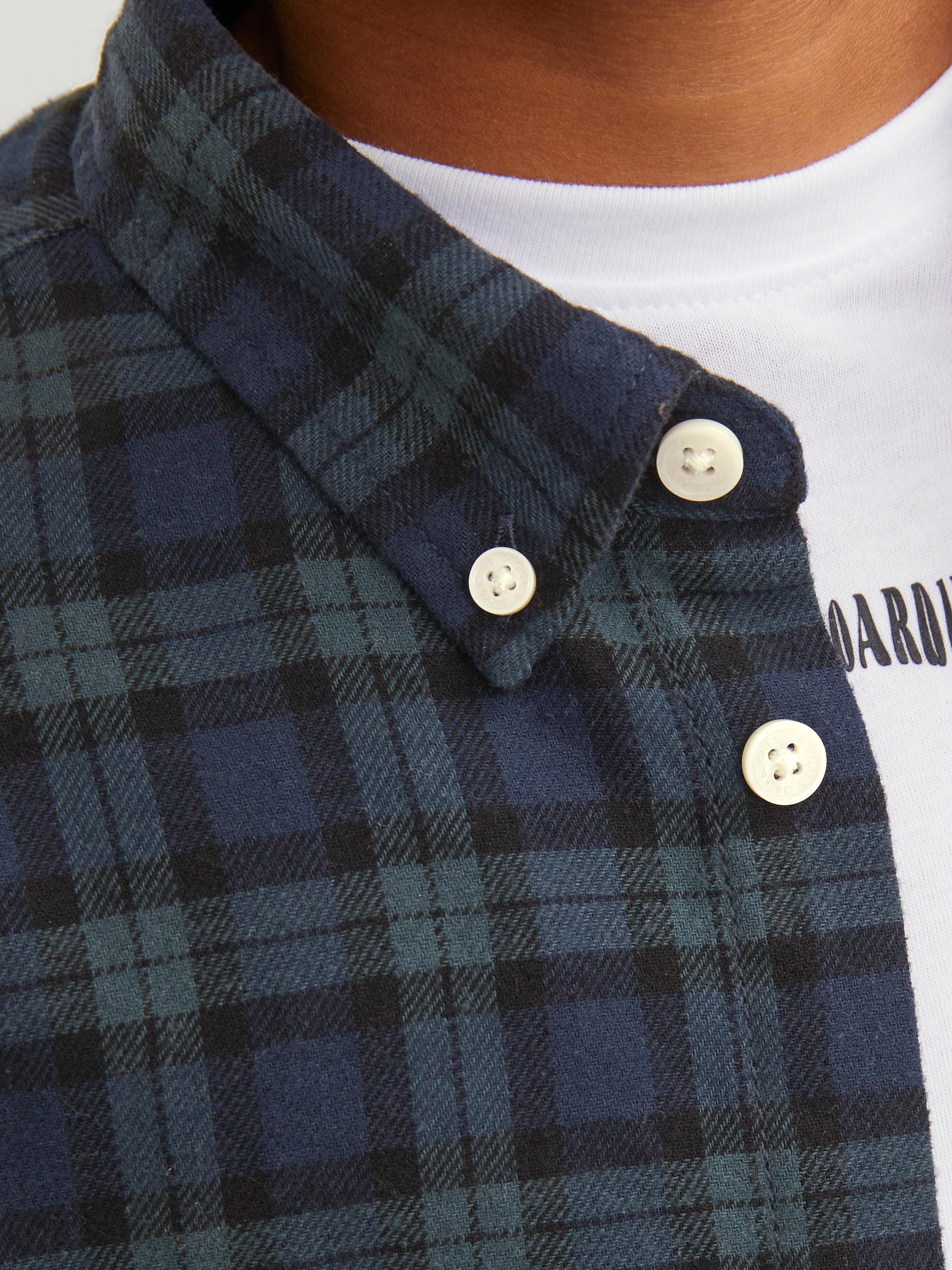 Boy's Cozy Flannel Check Shirt Long Sleeve Junior-Navy Blazer-Collar View