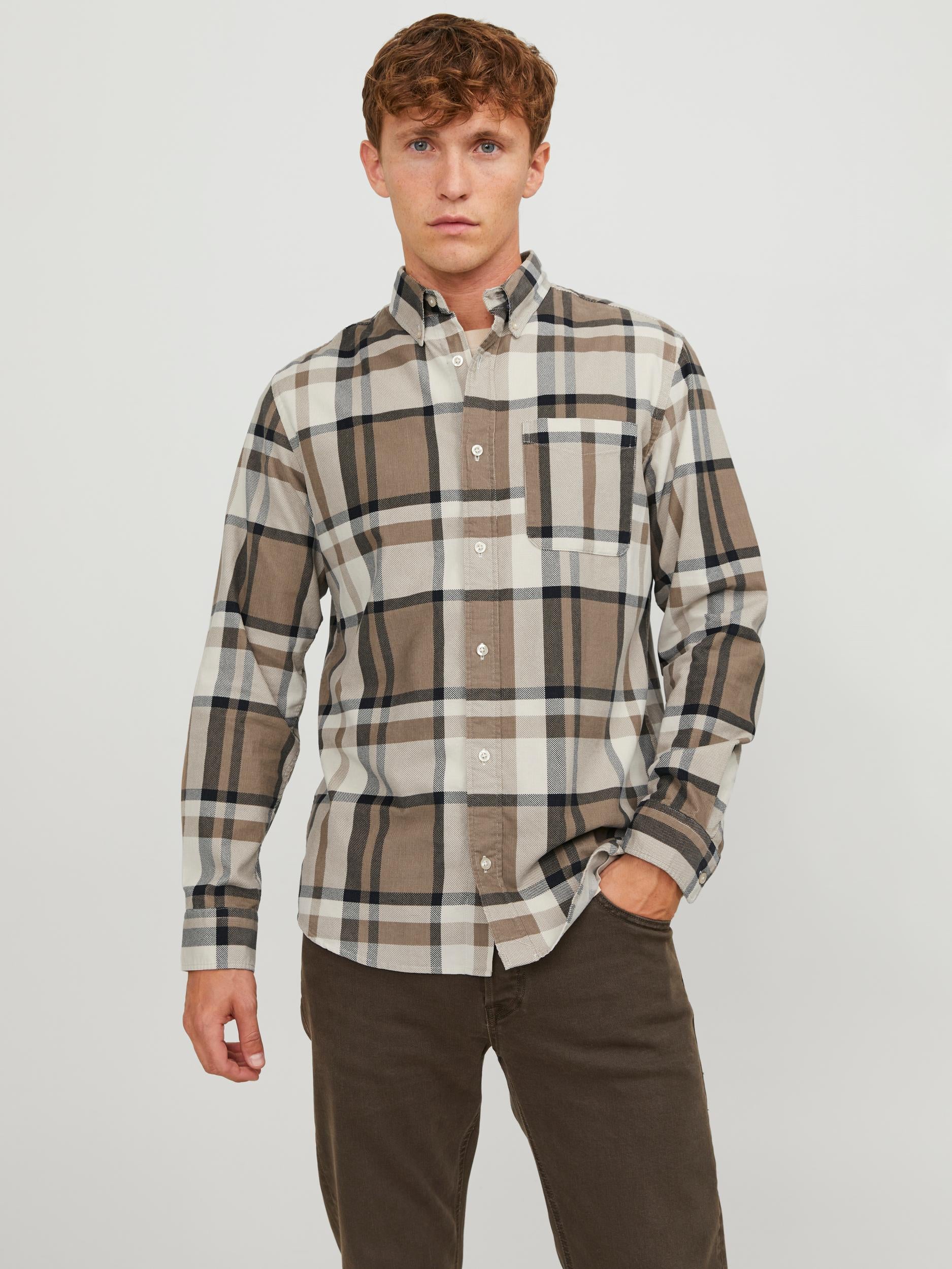 JACK JONES PREMIUM Brook Cord X-mas Shirt Long Sleeve-Pelican Pelican front view
