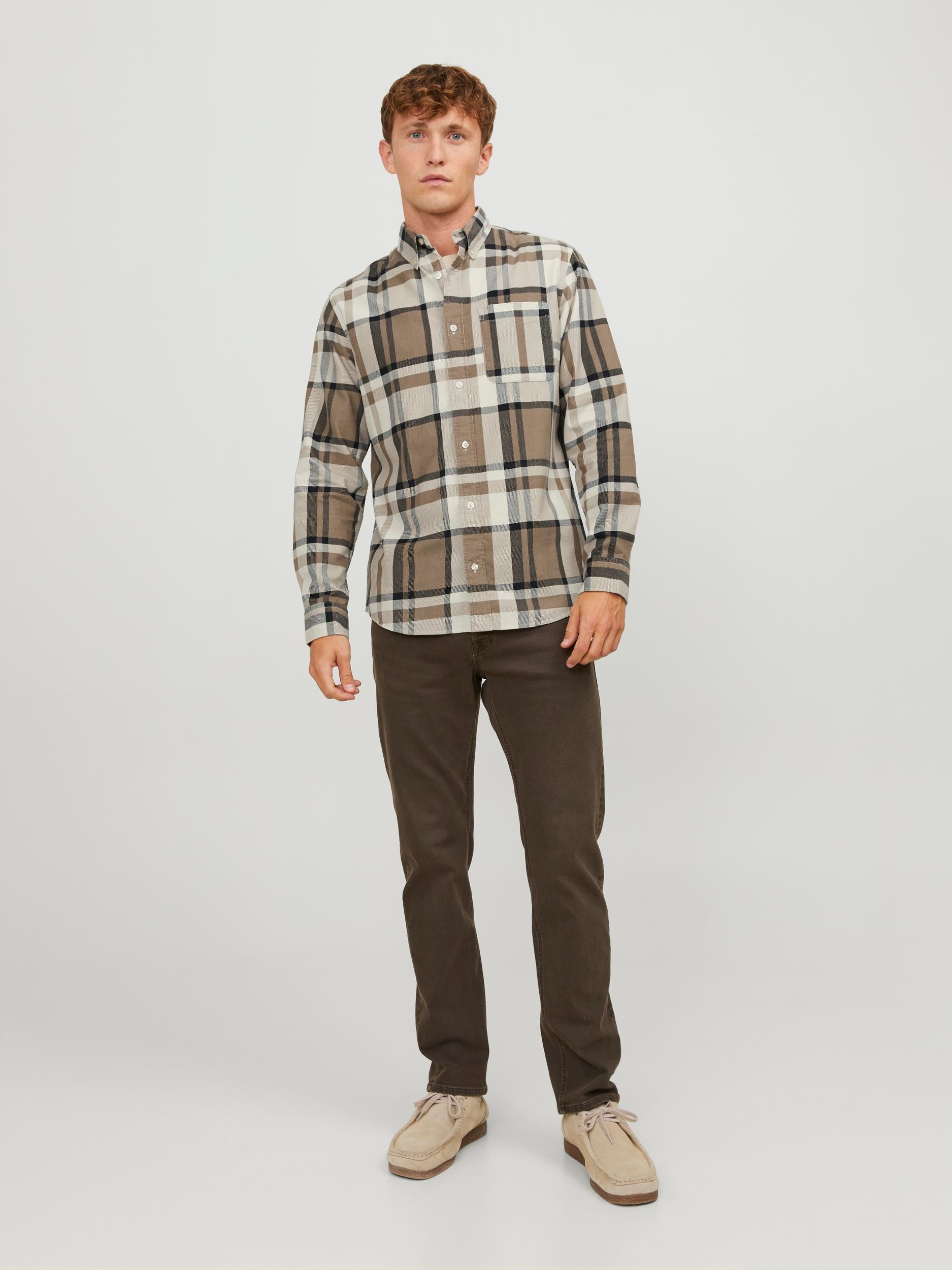 JACK JONES PREMIUM Brook Cord X-mas Shirt Long Sleeve-Pelican Pelican model front view