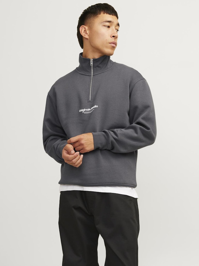 Men's Vesterbro Sweat Quarter Zip High Neck-Iron Gate-Model Front View