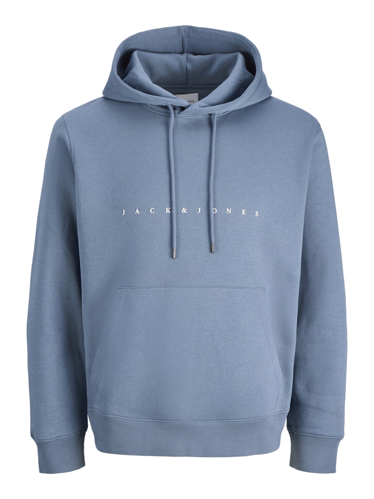 Blue hoodie with 'Jack & Jones' logo on a white background