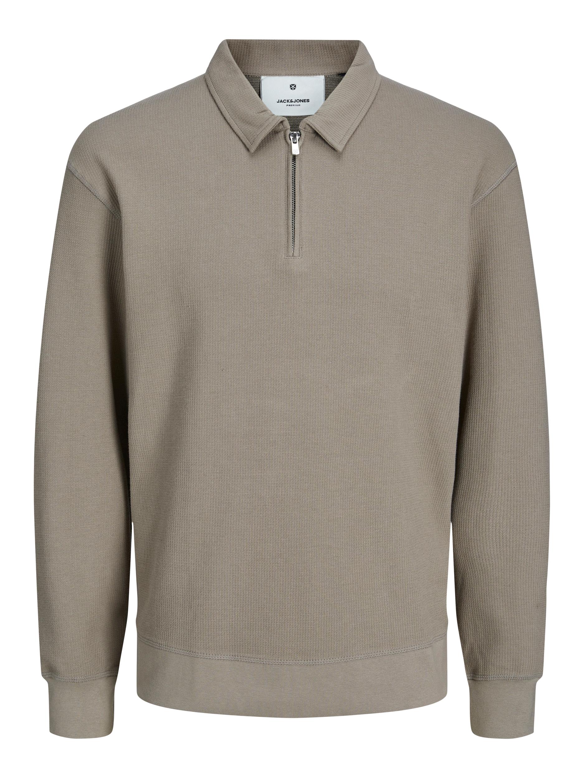 Men's Brody Sweat Long Sleeve Zip Polo-Brindle-Ghost Front View