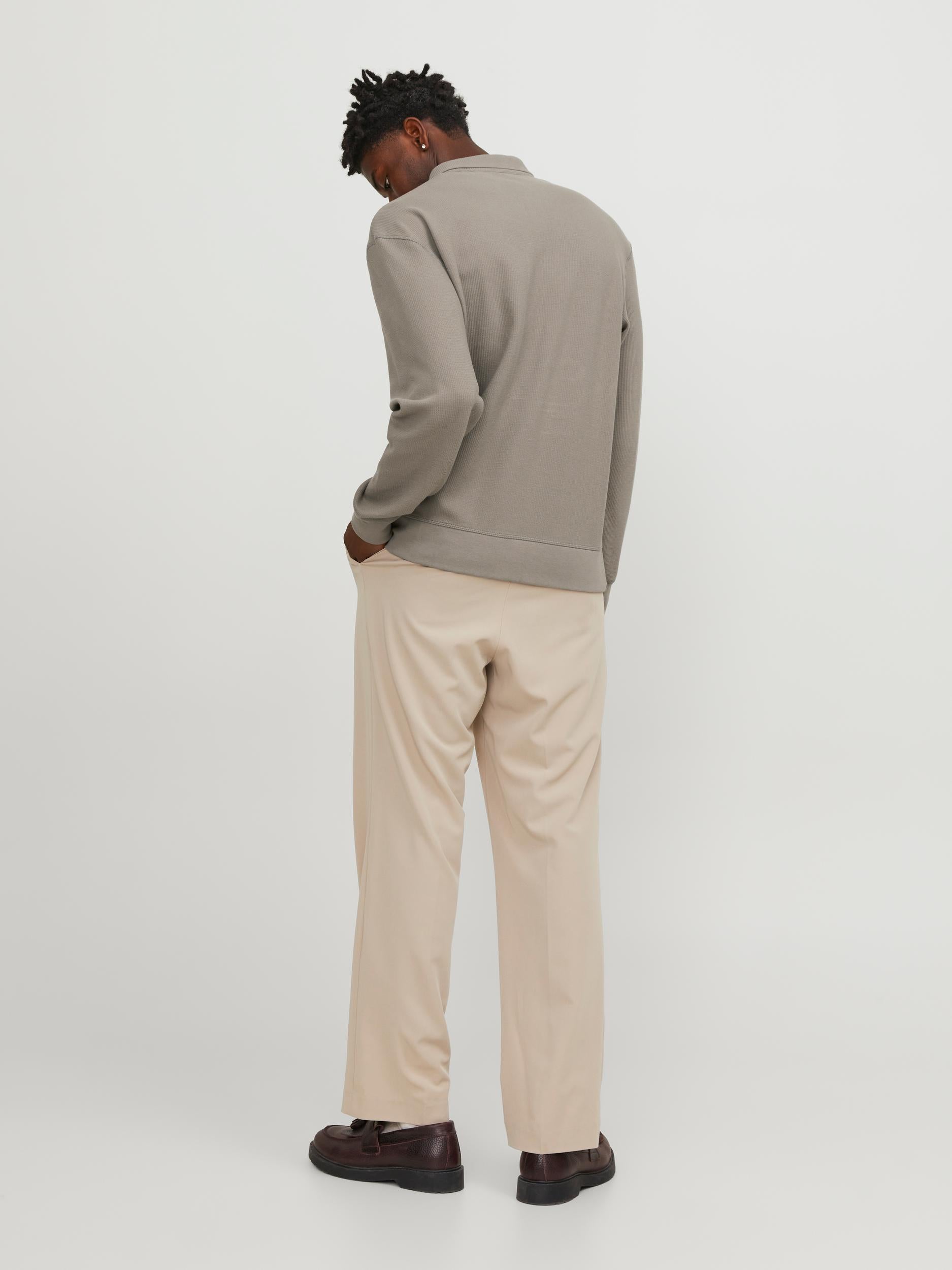 Men's Brody Sweat Long Sleeve Zip Polo-Brindle-Model Back View
