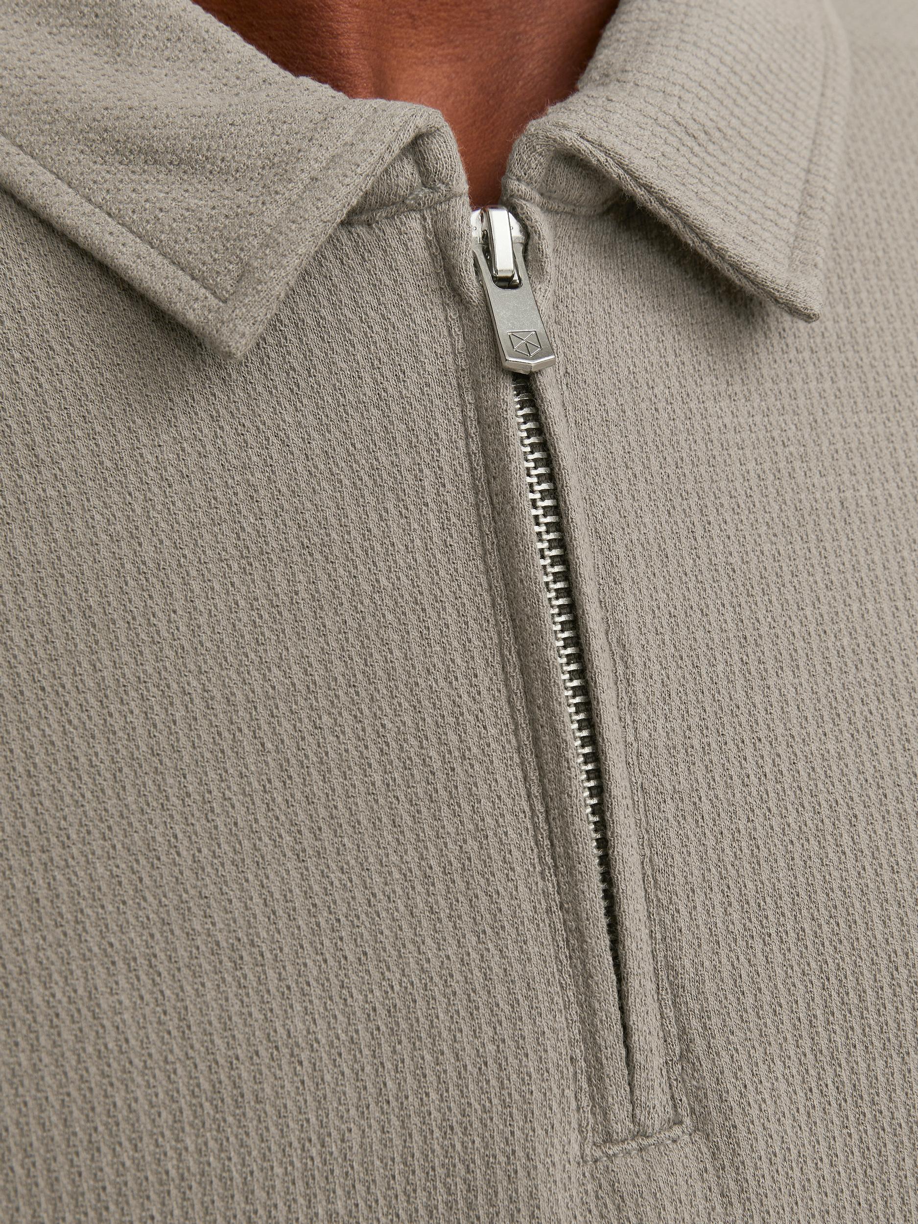 Men's Brody Sweat Long Sleeve Zip Polo-Brindle-Zip Fastening View