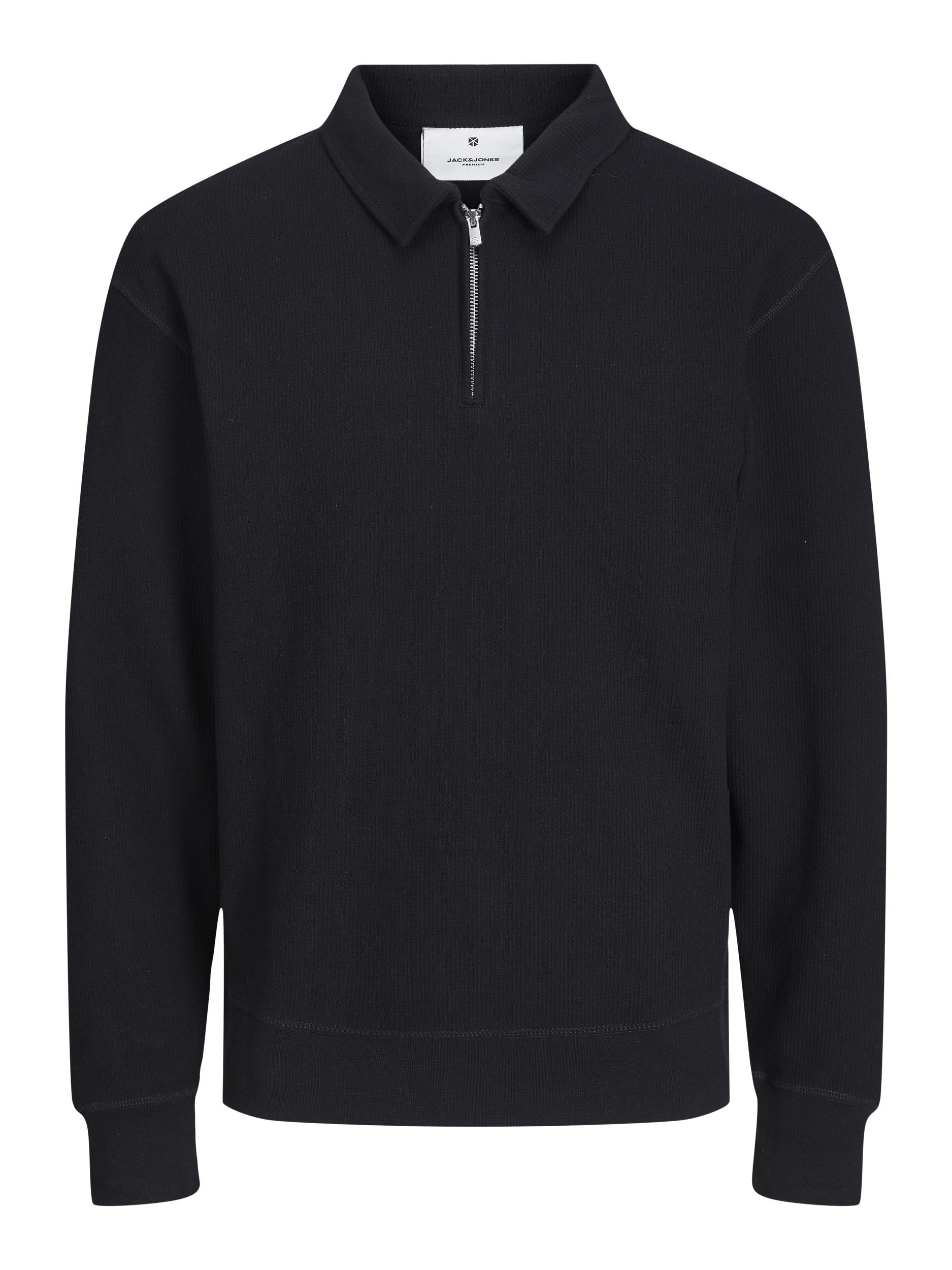 Men's Brody Sweat Long Sleeve Zip Polo-Black-Ghost Front View