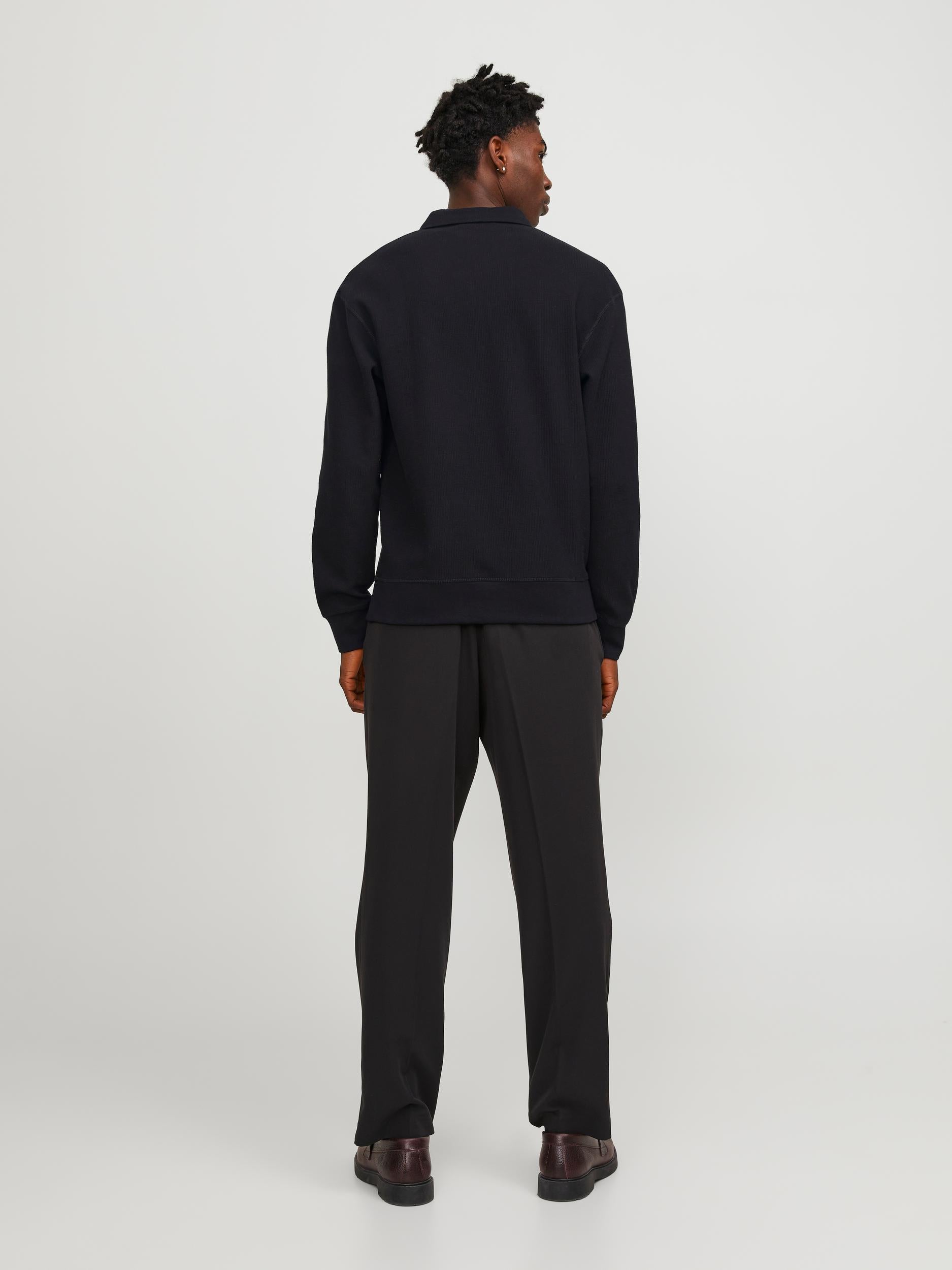 Men's Brody Sweat Long Sleeve Zip Polo-Black-Model Back View