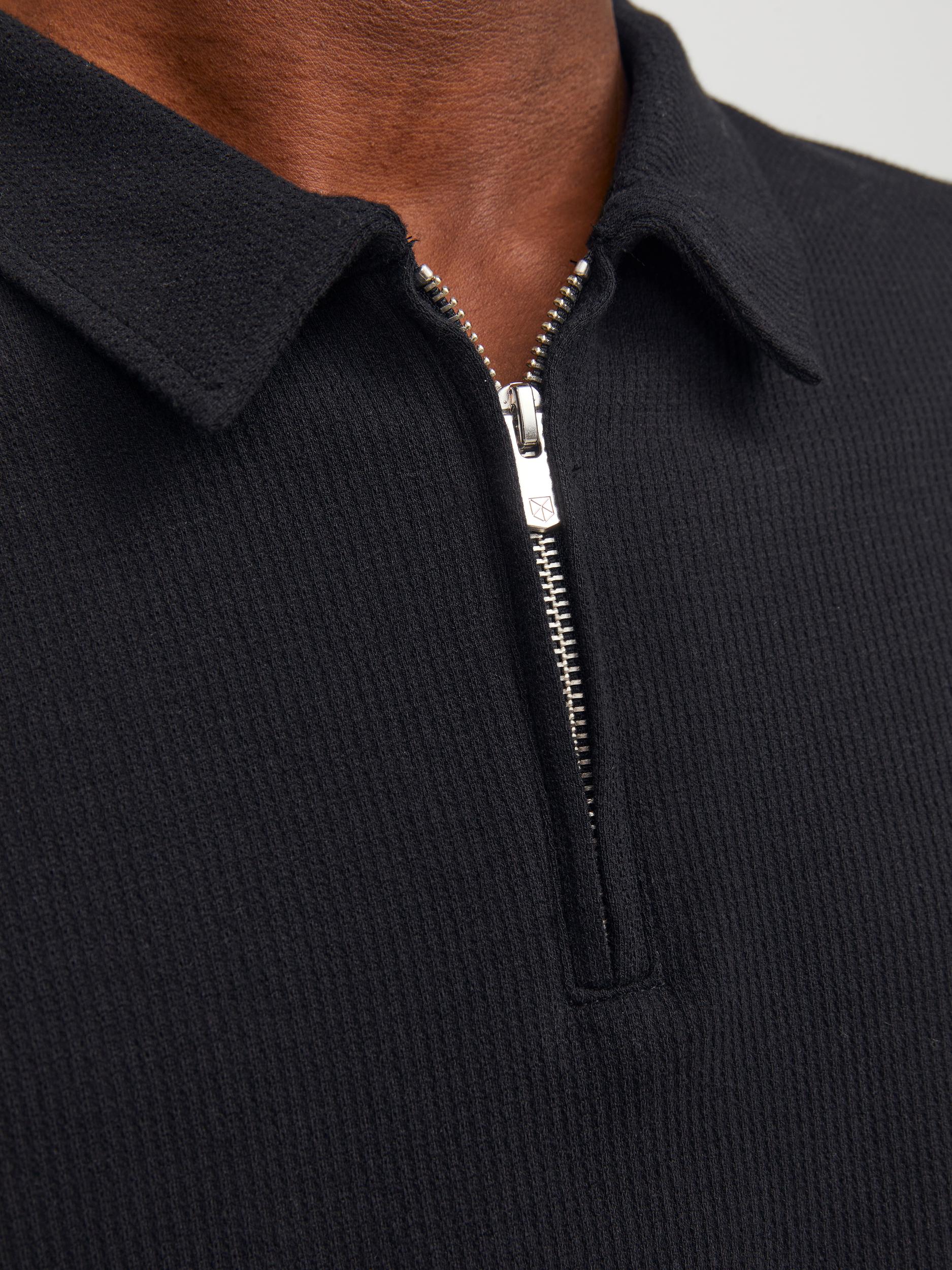 Men's Brody Sweat Long Sleeve Zip Polo-Black-Zip Fastening View