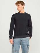 JACK & JONES Globe Crew Neck Dark Grey Melange Knit Dark Grey Melange front view