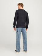 JACK & JONES Globe Crew Neck Dark Grey Melange Knit Dark Grey Melange model front view