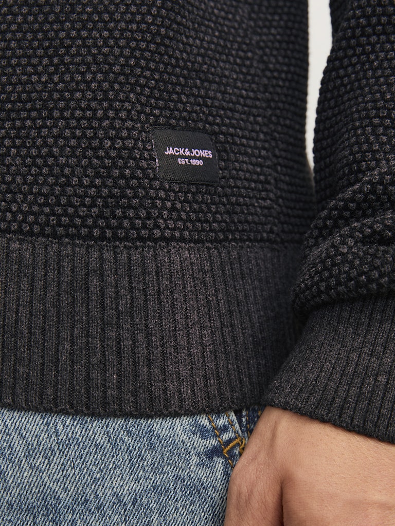 Globe Crew Neck Dark Grey Melange Knit-Close up view