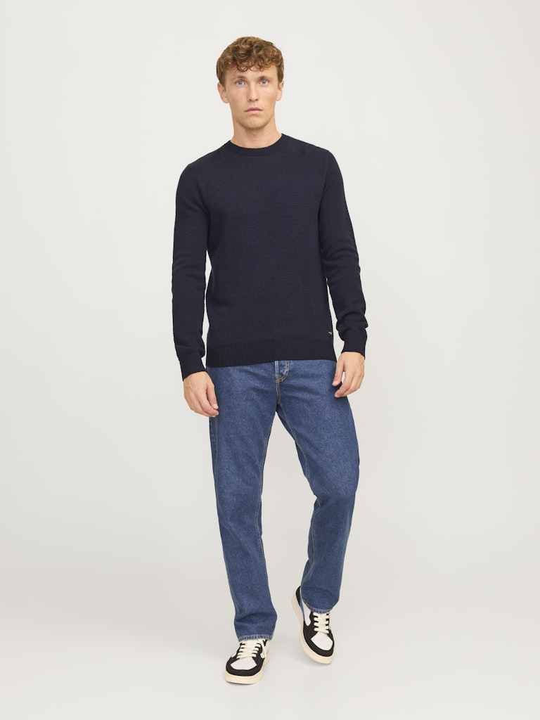 JACK & JONES Globe Crew Neck Mood Indigo Knit Mood Indigo model front view
