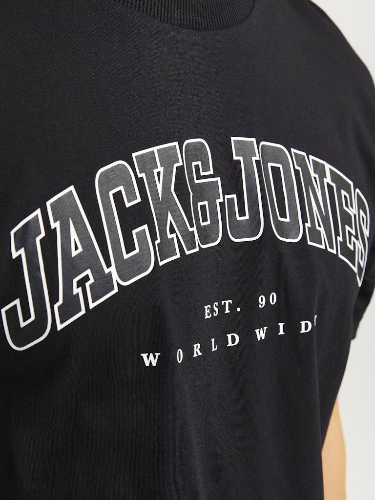 JACK & JONES Caleb Varsity Black Tee Black flat front view