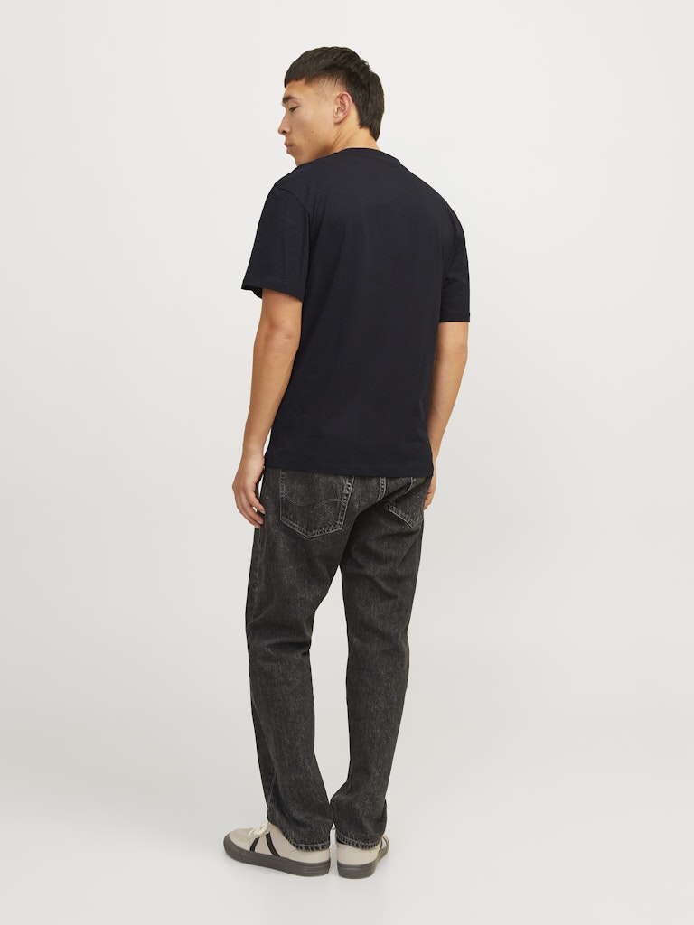 JACK & JONES Caleb Varsity Black Tee Black model front view