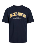 JACK & JONES Caleb Varsity Tee Short Sleeve O-Neck-Navy Blazer Navy Blazer flat front view
