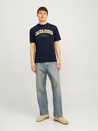 JACK & JONES Caleb Varsity Tee Short Sleeve O-Neck-Navy Blazer Navy Blazer model front view