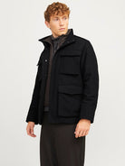 JACK JONES PREMIUM Calex Wool Blend Field Black Jacket Black front view