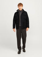 JACK JONES PREMIUM Calex Wool Blend Field Black Jacket Black model front view