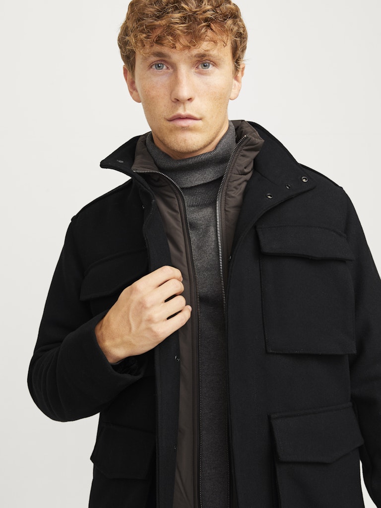 Calex Wool Blend Field Black Jacket-Close up view