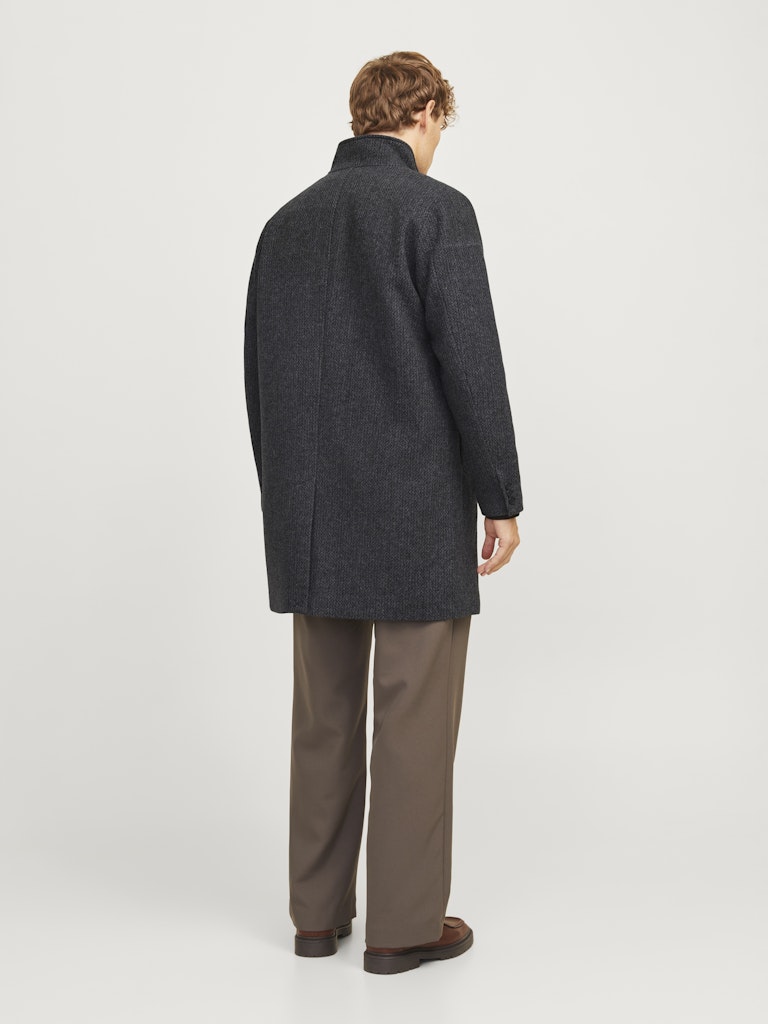 JACK JONES PREMIUM Wilson Black Structure Wool Coat Black back view