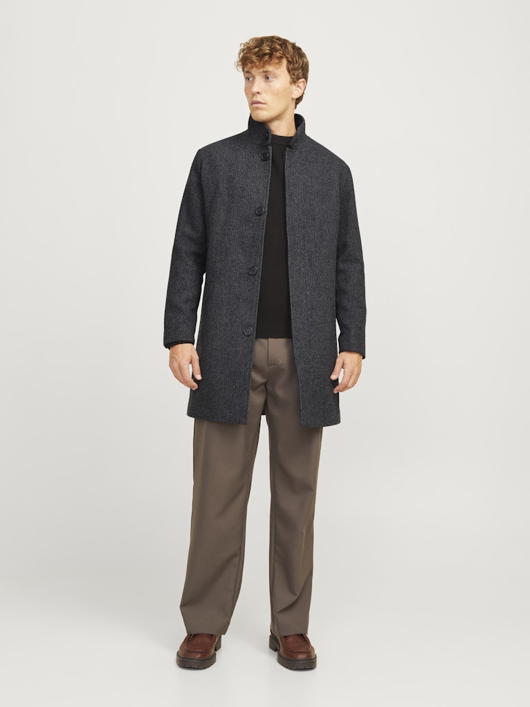 Wilson Black Structure Wool Coat-Full model view