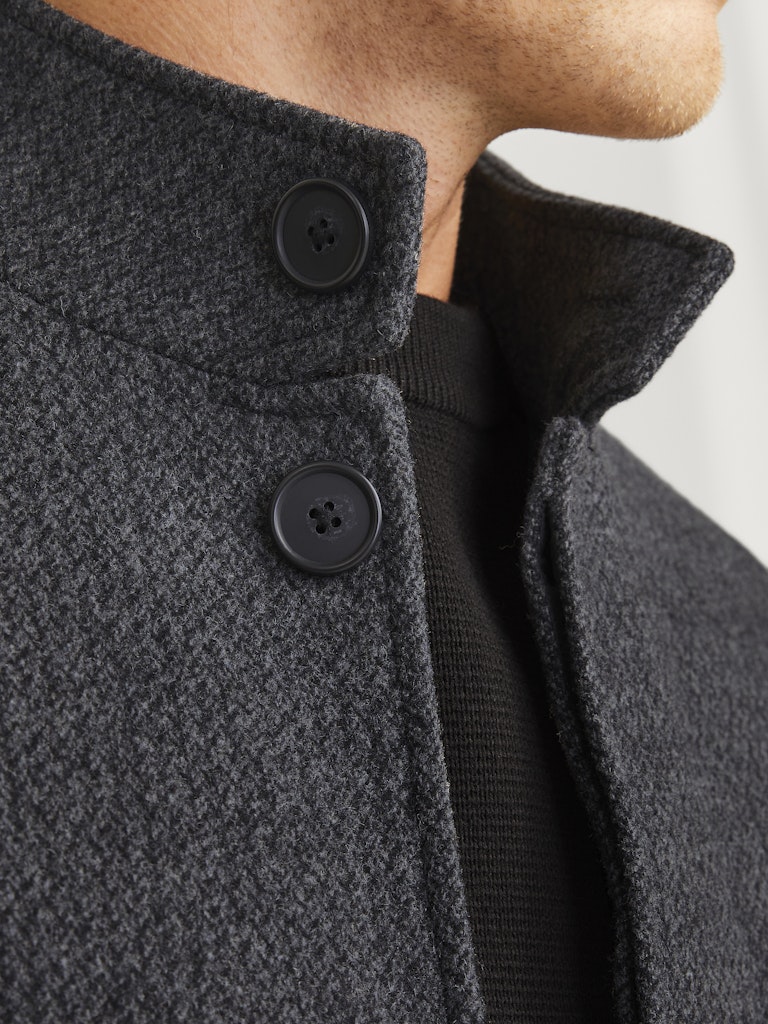 JACK JONES PREMIUM Wilson Black Structure Wool Coat Black flat front view