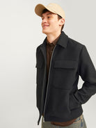JACK JONES PREMIUM Russel Wool Blend Black Jacket BLACK back view