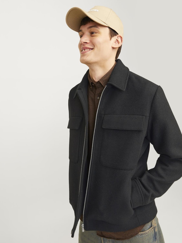 JACK JONES PREMIUM Russel Wool Blend Black Jacket BLACK back view