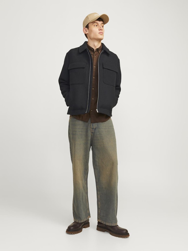 JACK JONES PREMIUM Russel Wool Blend Black Jacket BLACK model front view