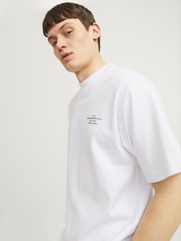 Men's Chad Branding Short Sleeve Crew Neck Tee-Bright White-Side View