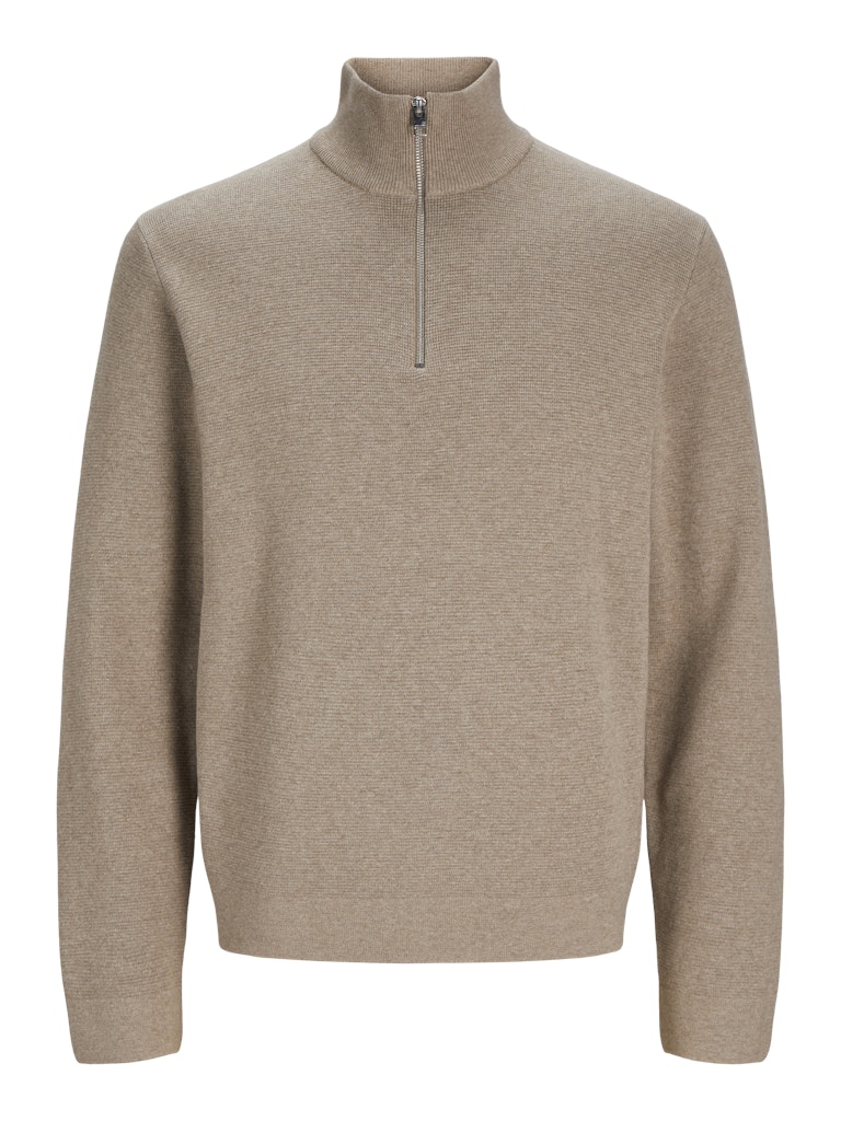 Milano Stitch Half Zip Greige Knit-Front view