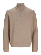 JACK JONES PREMIUM Milano Stitch Half Zip Knit-Greige Greige side view
