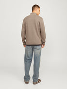JACK JONES PREMIUM Milano Stitch Half Zip Knit-Greige Greige back view