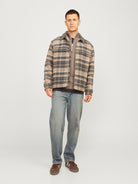 JACK JONES PREMIUM Milano Stitch Half Zip Knit-Greige Greige model front view