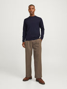 JACK & JONES PREMIUM Milano Stitch knit in Night Sky full-length model view