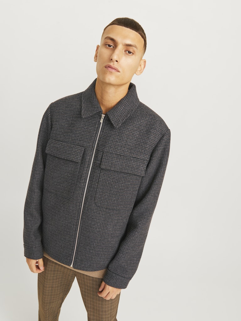 JACK JONES PREMIUM Russel Wool Blend Black/Houndstooth Jacket BLACK/HOUNDSTOOTH back view