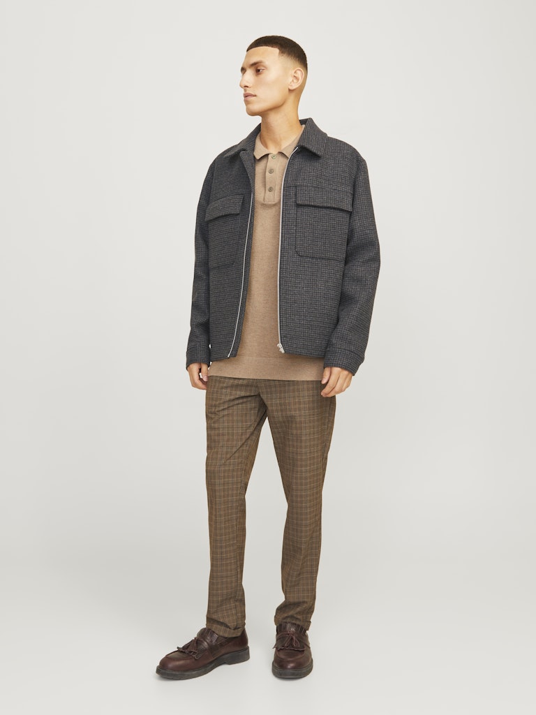 JACK JONES PREMIUM Russel Wool Blend Black/Houndstooth Jacket BLACK/HOUNDSTOOTH model front view