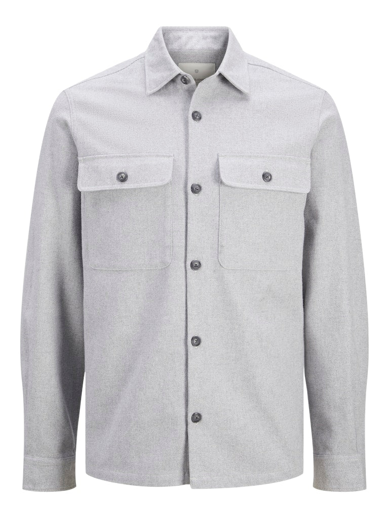 Men's Raymond Melange Solid Long Sleeve Overshirt-Light Grey Melange-Ghost Front View