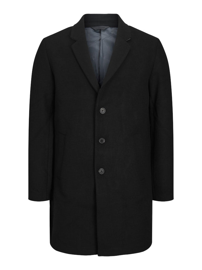 Men's Harrison Black Wool Crombie Coat-Front View