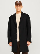 JACK & JONES Harrison Black Wool Coat BLACK front view