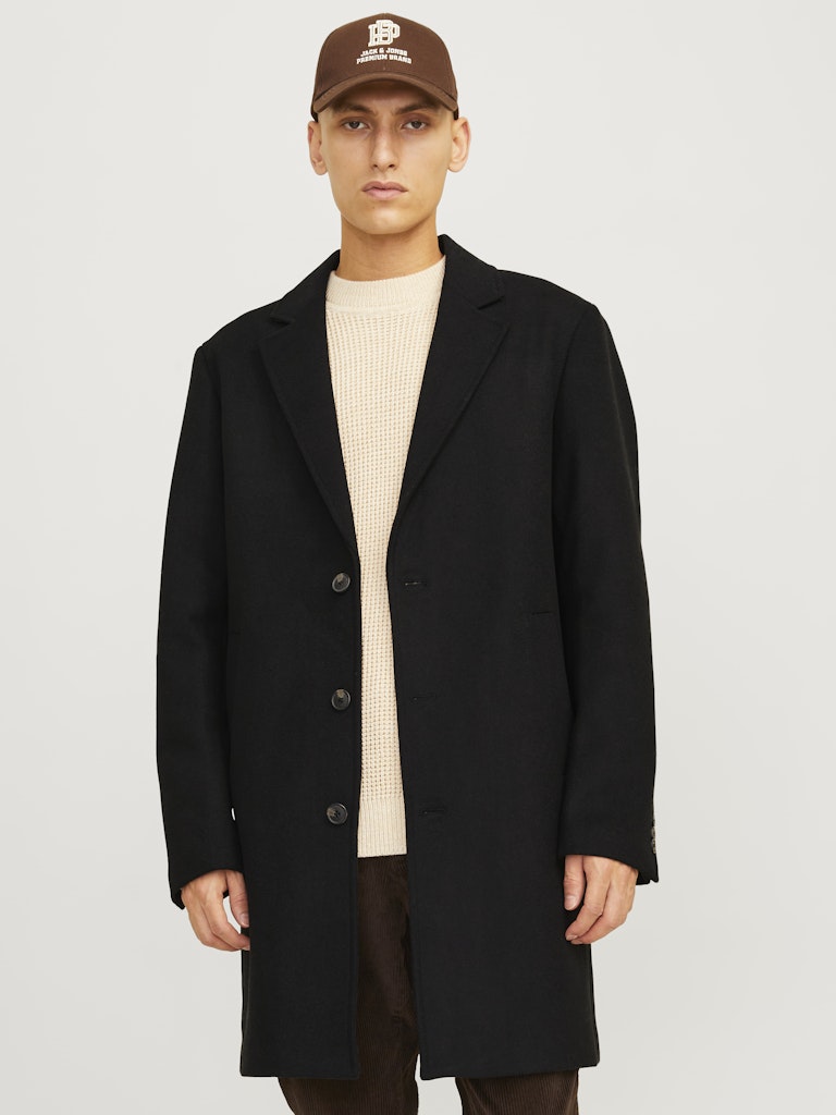 JACK & JONES Harrison Black Wool Coat BLACK front view