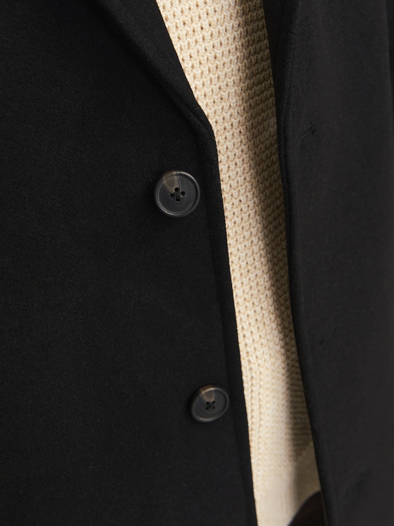 Men's Harrison Black Wool Crombie Coat-Button View