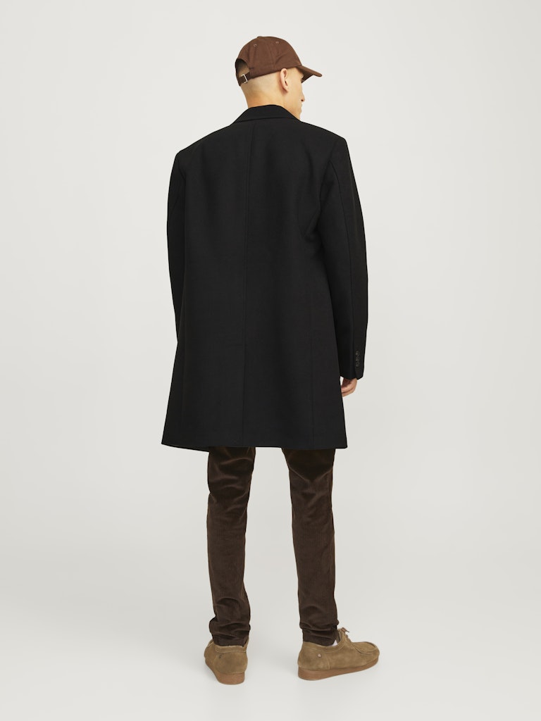 Men's Harrison Black Wool Crombie Coat-Model Back View