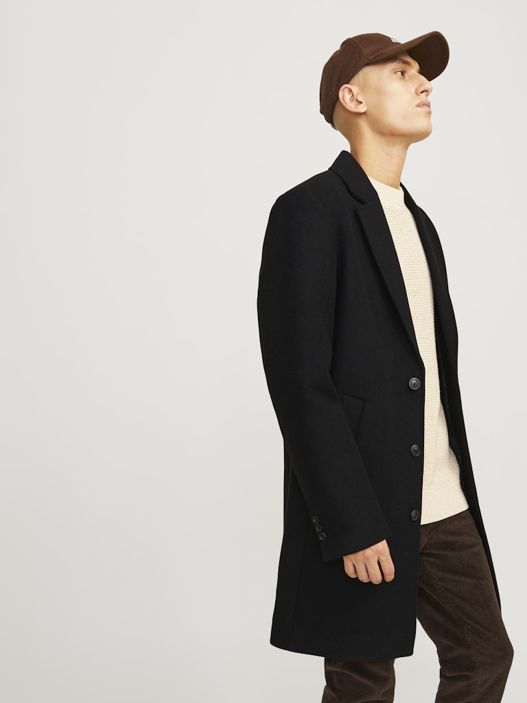 JACK & JONES Harrison Black Wool Coat BLACK model front view