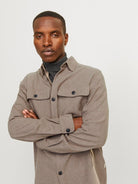 JACK JONES PREMIUM Raymond Melange Solid Overshirt -Greige Greige back view
