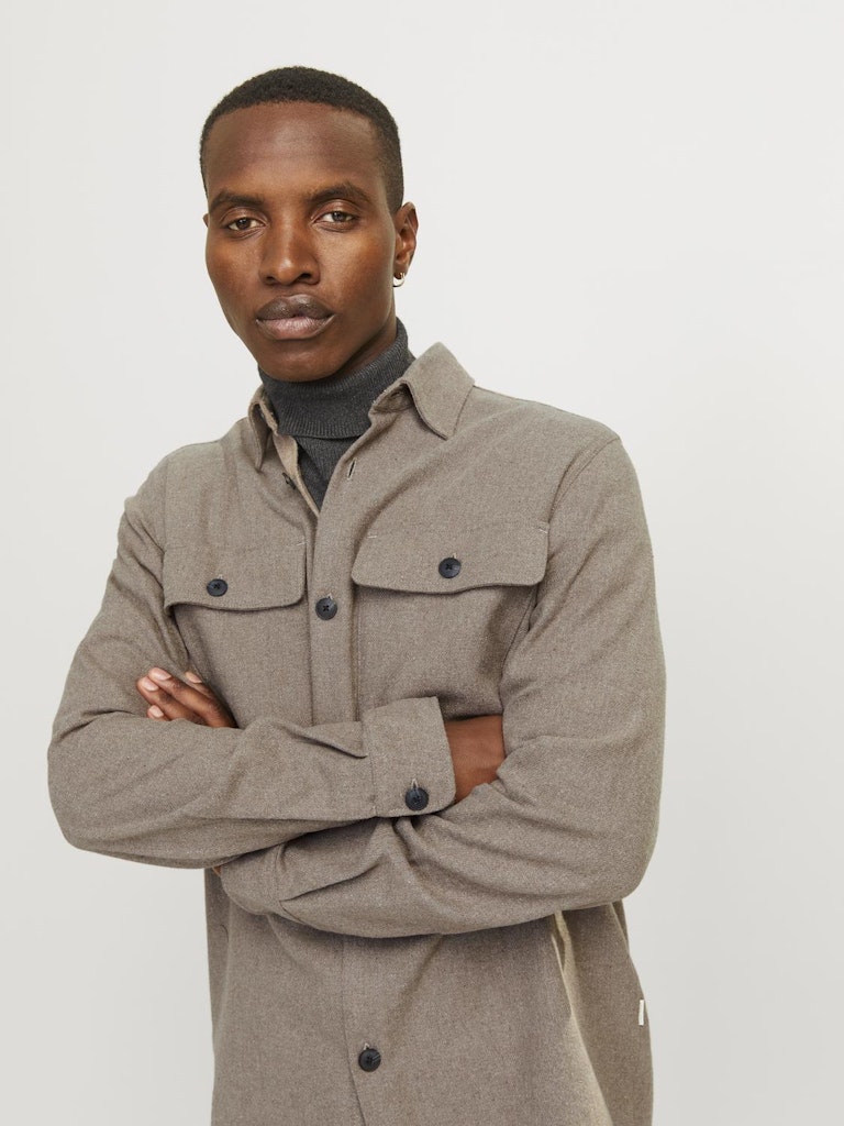 JACK JONES PREMIUM Raymond Melange Solid Overshirt -Greige Greige back view