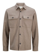 JACK JONES PREMIUM Raymond Melange Solid Overshirt -Greige Greige side view