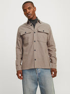 JACK JONES PREMIUM Raymond Melange Solid Overshirt -Greige Greige front view