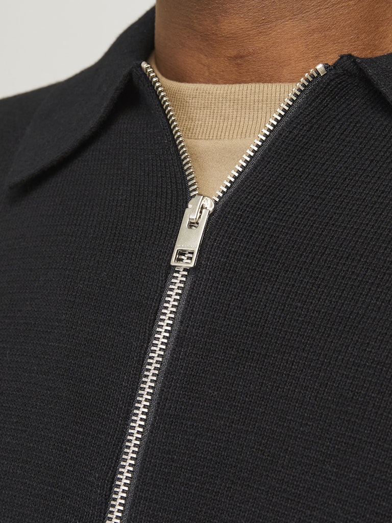 Milano Stitch Black Knit Cardigan-Zip detail