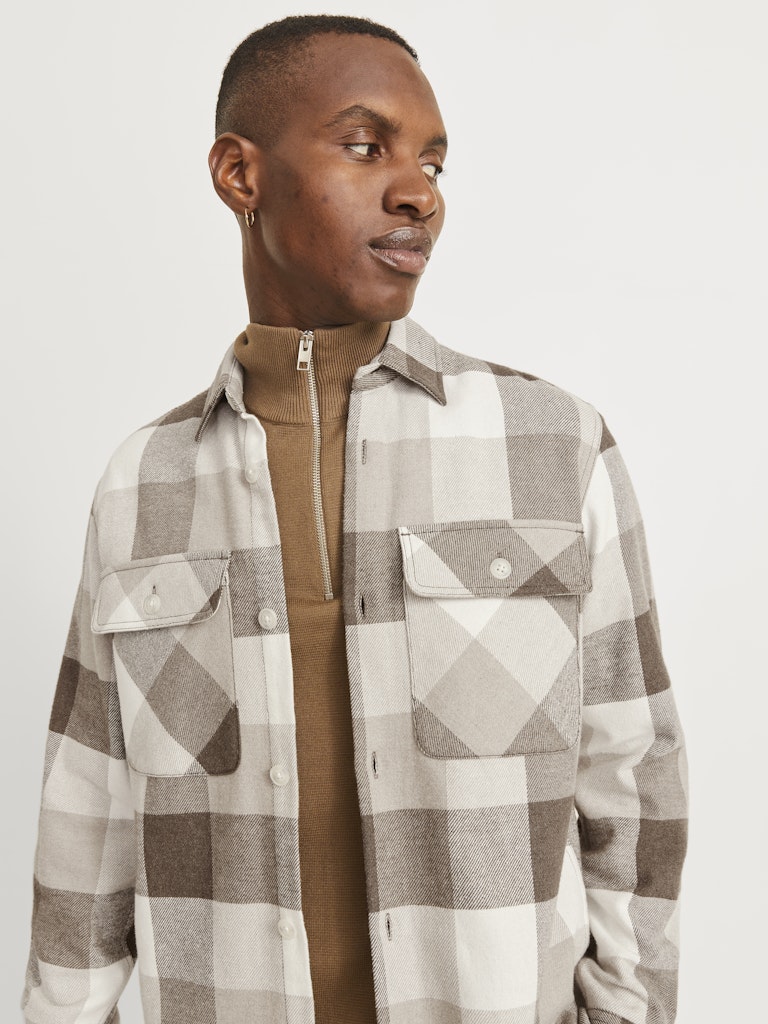 Raymond Melange Walnut Check Overshirt-Close up