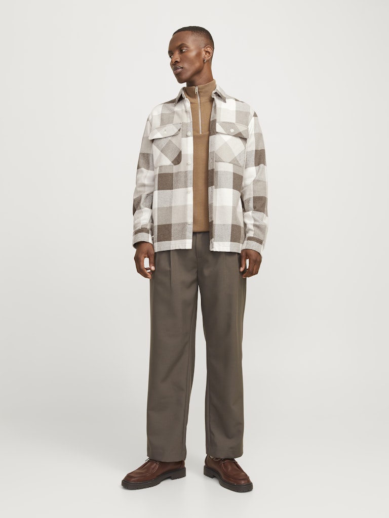 Raymond Melange Walnut Check Overshirt-Full model view